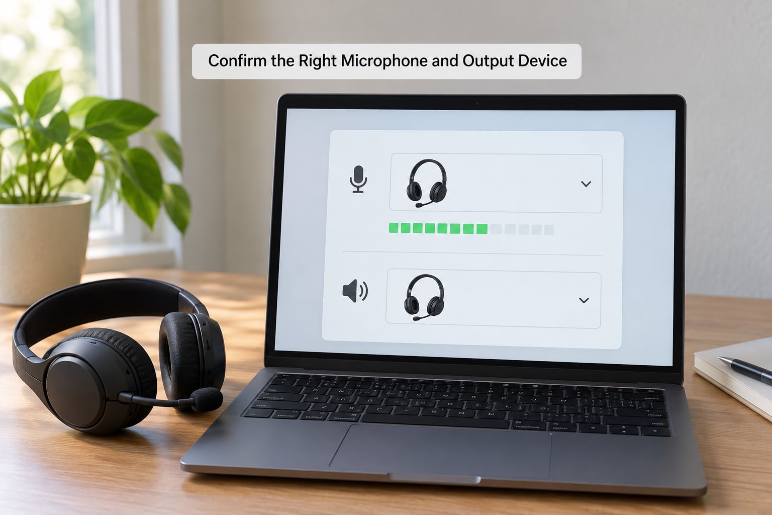 Confirm the Right Microphone and Output Device