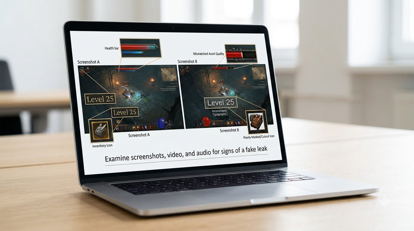 Examine screenshots, video, and audio for signs of a fake leak